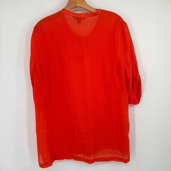 Tommy Bahama Womens orange Linen Button-Up Blouse size XL 3/4 roll tab sleeve - Picture 12 of 13